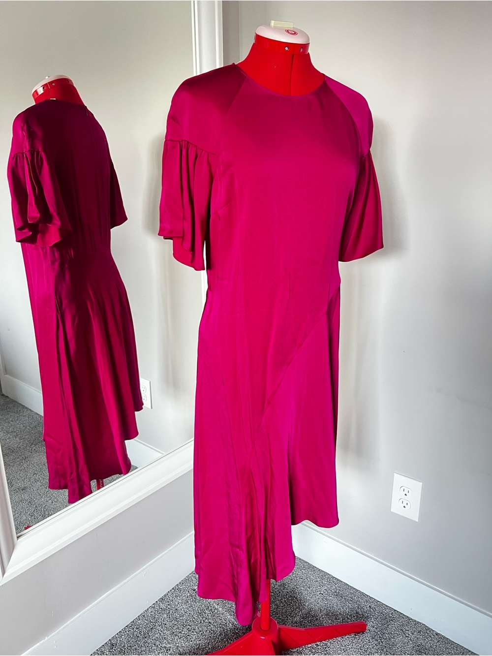 A.L.C. Fuchsia Flutter-Sleeve Midi Dress